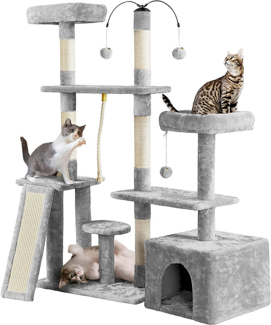 "Luxury Multi-Level Cat Tree with Scratching Posts and Plush Perch - Ideal for Kittens and Large Cats in Light Gray"